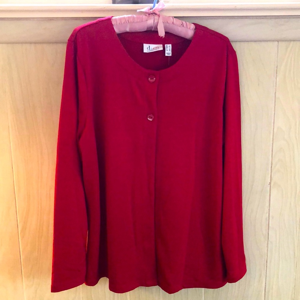 NWOT Denim & Company Red Cardigan Size Large